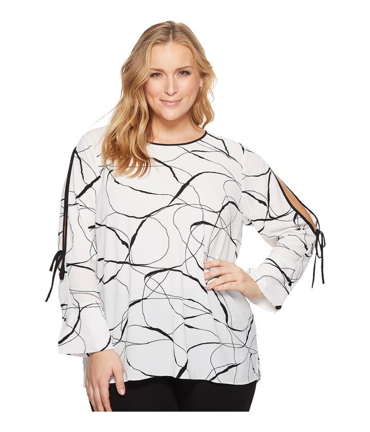 Vince Camuto Specialty Size - Plus Size Flutter Cuff Split Sleeve Ink Swirl Blouse