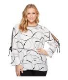 Vince Camuto Specialty Size - Plus Size Flutter Cuff Split Sleeve Ink Swirl Blouse