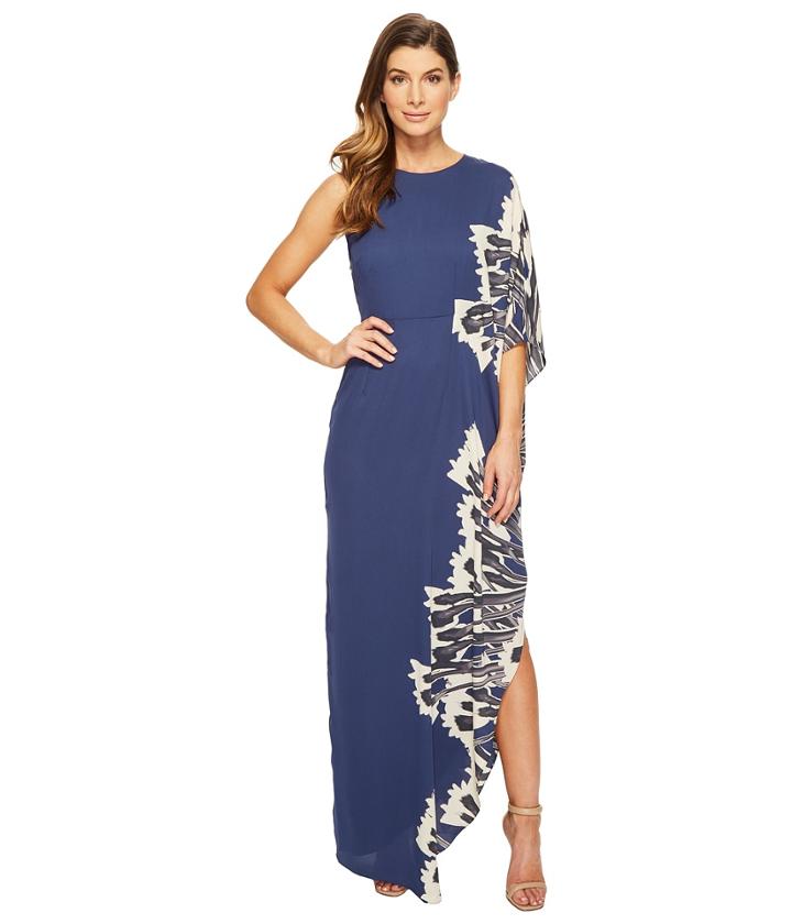 Halston Heritage - One Sleeve Boat Neck Printed Gown