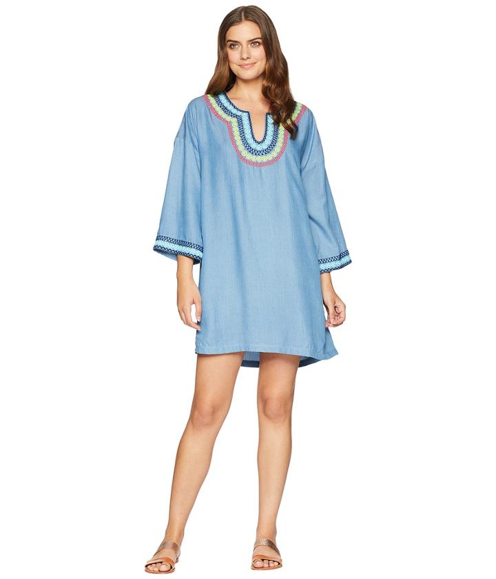 Tommy Bahama - Tencel Chambray Embroidered Tunic Cover-up