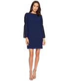 Adrianna Papell - Trapeze Swing Dress With Lace Trimmed Bell Sleeves