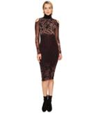 Fuzzi - Cut Out Shoulder Long Sleeve Turtleneck Layered Lace Dress Cover-up