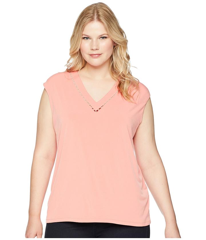Calvin Klein Plus - Plus Size Sleeveless V-neck Top W/ Pearl Detail