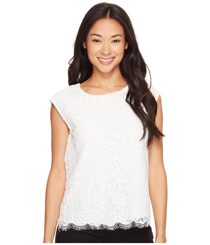 Vince Camuto Specialty Size - Petite Extend Shoulder Geo Lace Blouse