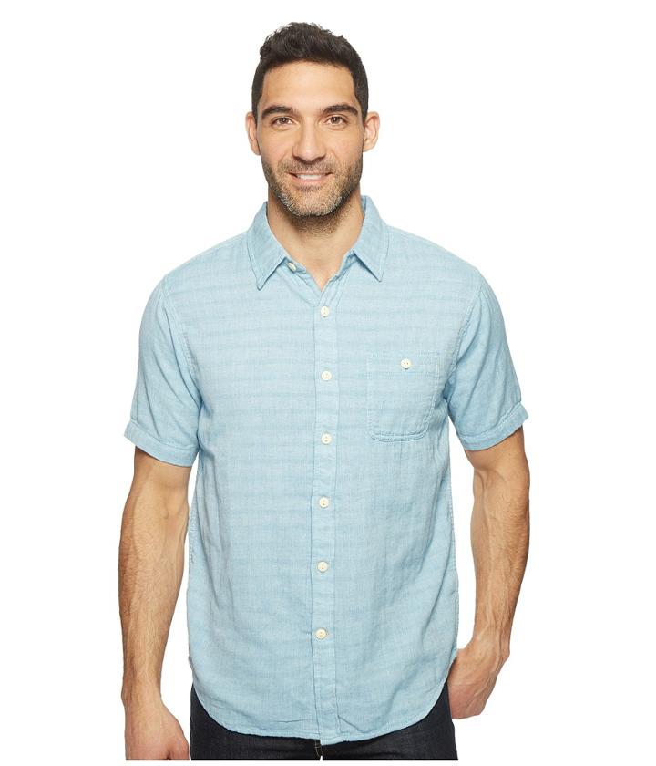 True Grit - Indigo Surf Plaid One-pocket Short Sleeve Shirt Double Light Combed Cotton