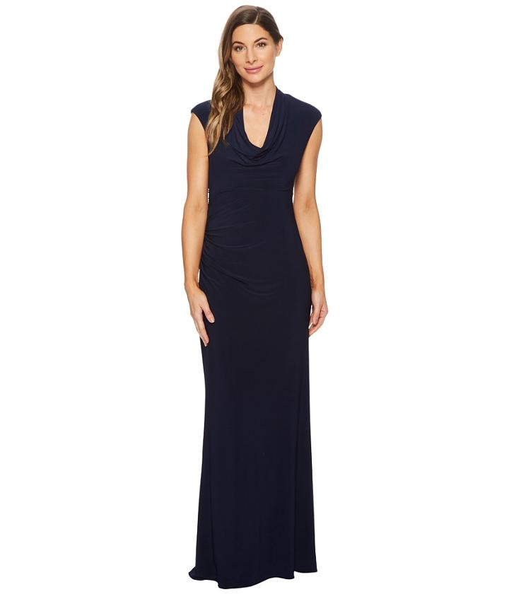 Adrianna Papell - Cap Sleeve Stretch Jersey Gown With Draped Cowl Neck