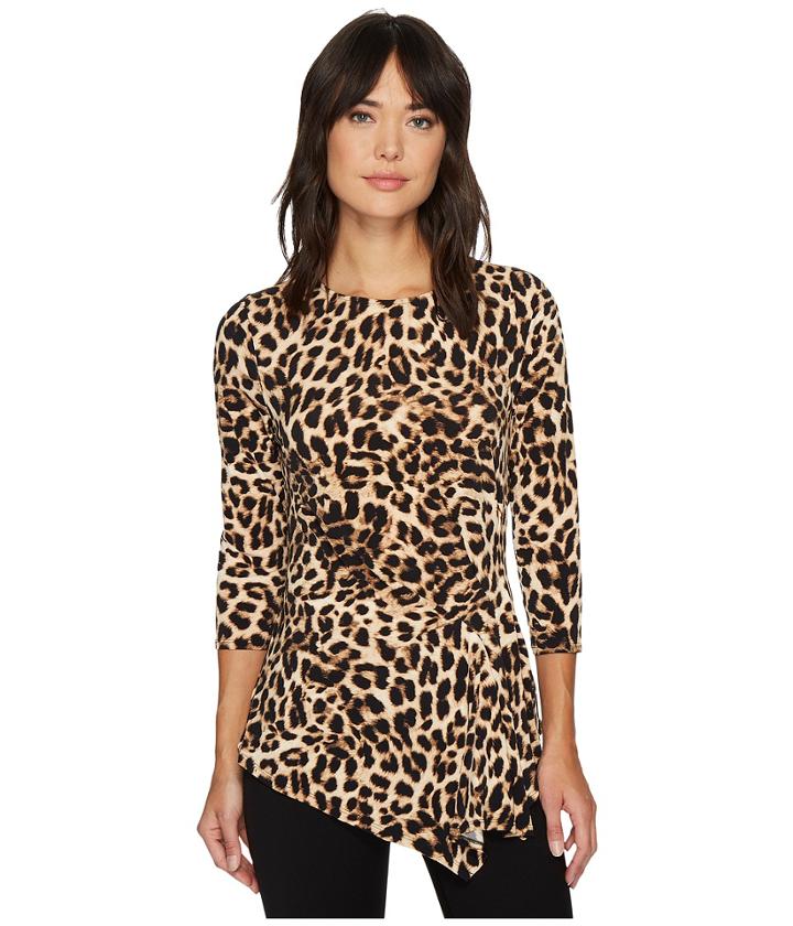 Vince Camuto - 3/4 Sleeve Exotic Animal Side Ruched Top