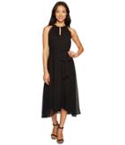 Tahari By Asl Petite - Petite Chiffon Tea-length Keyhole Neck Dress