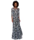 Tahari By Asl - Novelty Embroidery Illusion Neck 1/2 Sleeve Dress