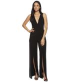 Halston Heritage - Sleeveless V-neck Jumpsuit W/ Chiffon Panels
