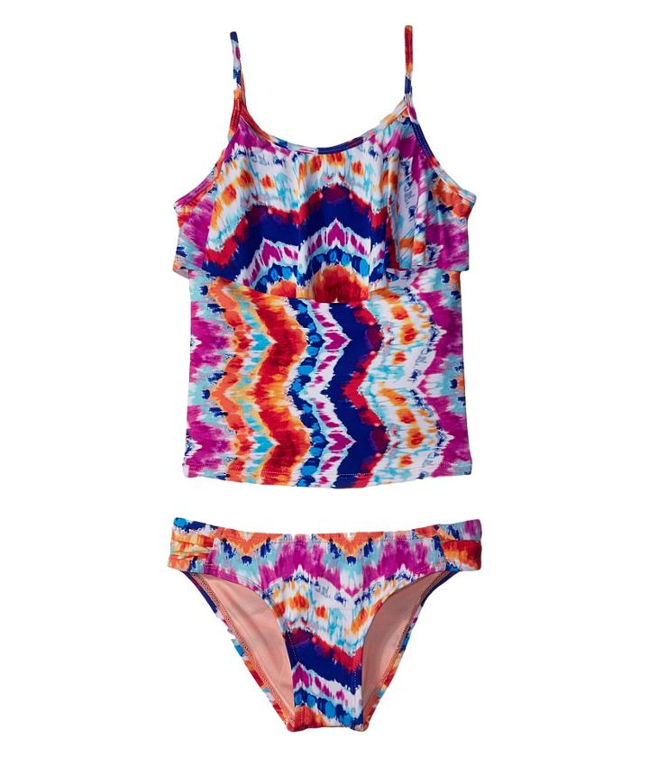 Hobie Kids - Chevron And On Ruffle Tankini Side Sash Hipster Swim Set