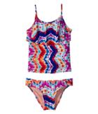 Hobie Kids - Chevron And On Ruffle Tankini Side Sash Hipster Swim Set