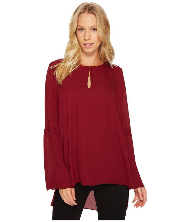 Cece - Bell Sleeve Lightweight Crepe Keyhole Tunic