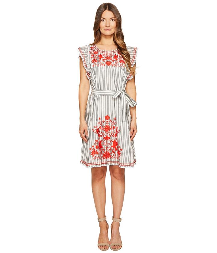 Kate Spade New York - Stripe Embroidered Babydoll Dress