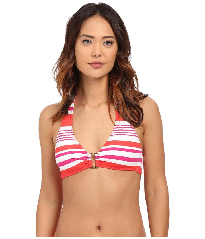 Lauren By Ralph Lauren - Marina Stripe Ring Front Halter W/ Removable Cup Top