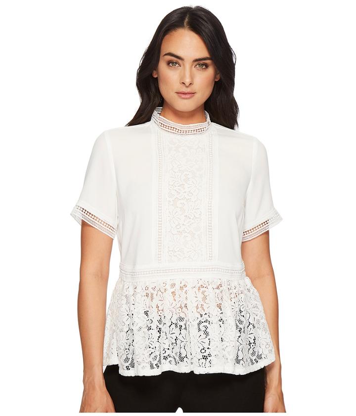 Catherine Catherine Malandrino - Francine Short Sleeve High Neck Lace Inset Blouse