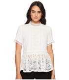 Catherine Catherine Malandrino - Francine Short Sleeve High Neck Lace Inset Blouse