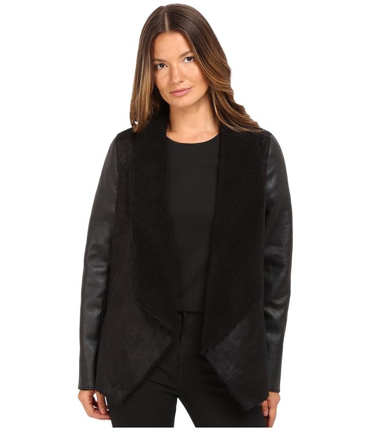 The Kooples - Gilet In Faux Treated Sheepskin With Faux Leather On The Sleeves