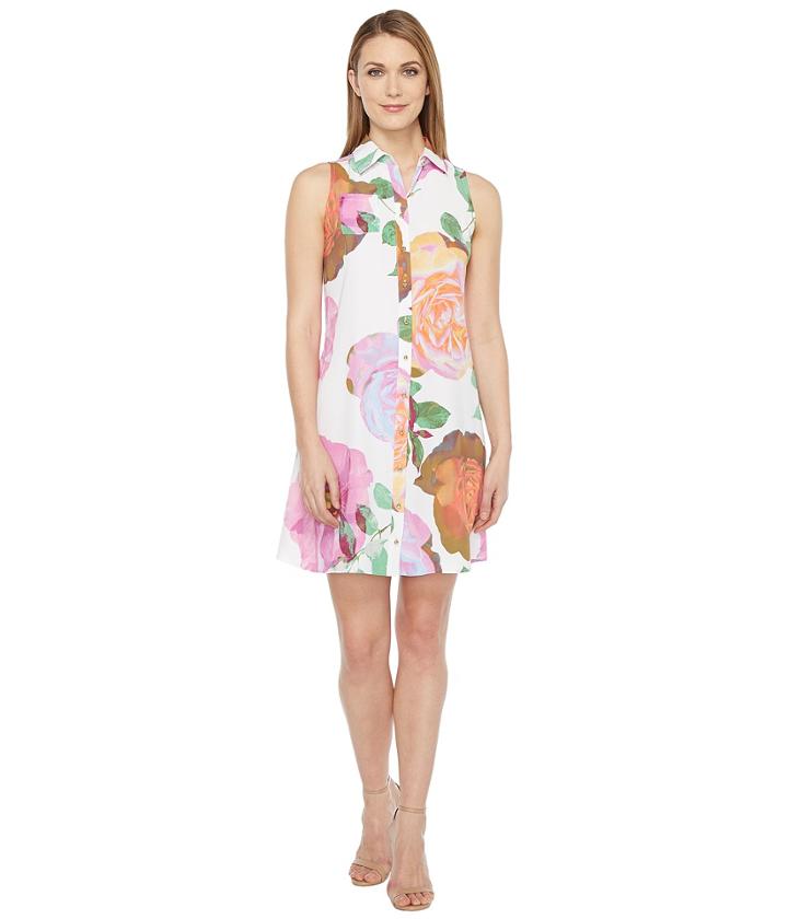Calvin Klein - Floral Button Front Trapiz Dress
