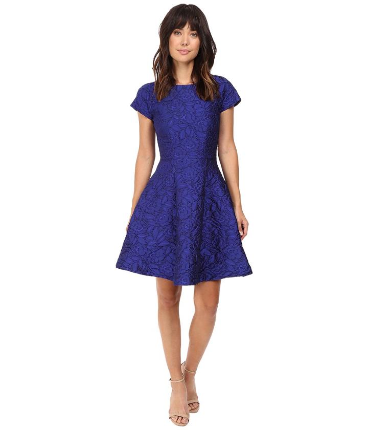 Badgley Mischka - Cap Sleeve Jacquard Flare Dress
