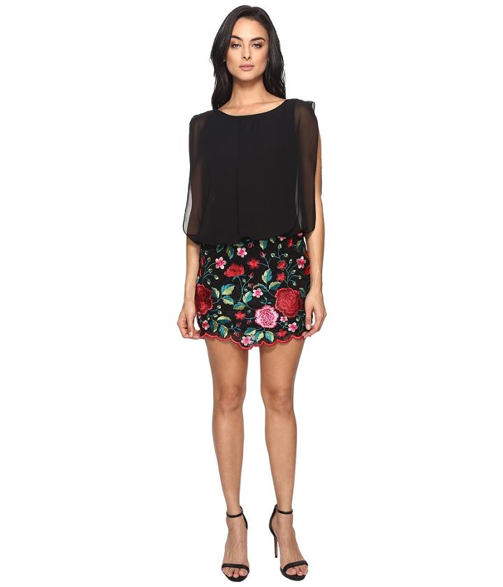 Aidan Mattox - Blousson Cocktail Dress With Multi Colored Embroidered Floral Lace Skirt