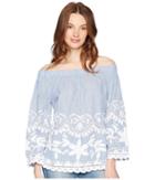 Blank Nyc - Striped Cotton Voile Off Shoulder Top With Embroidery