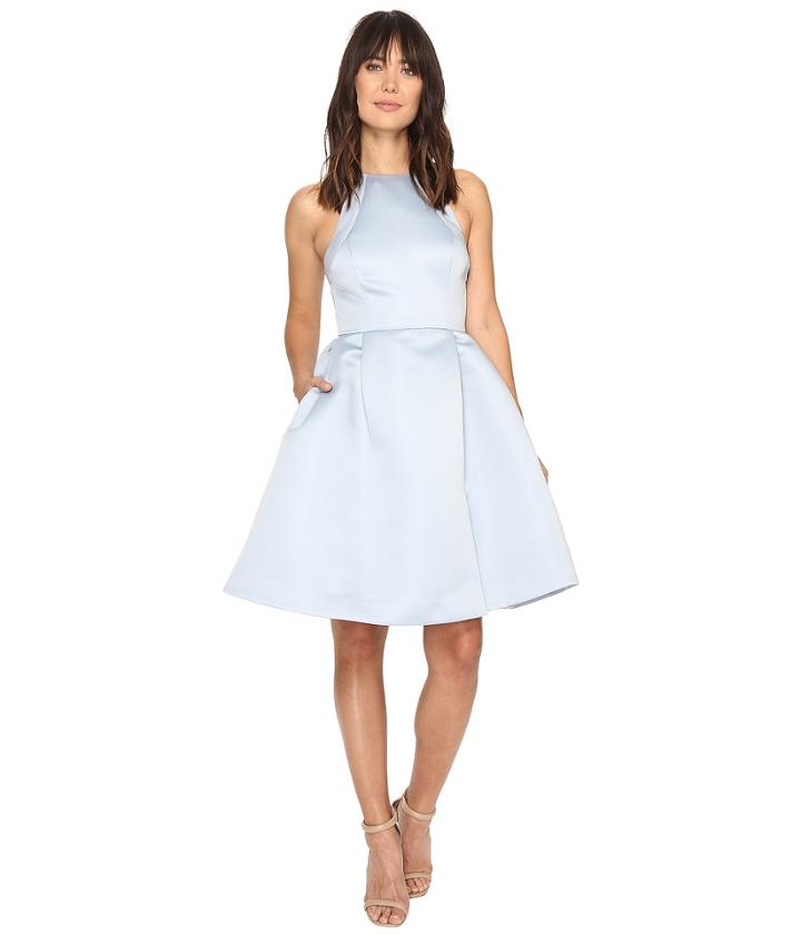 Halston Heritage - Sleeveless Round Neck Satin Faille Dress W/ Back Cut Out