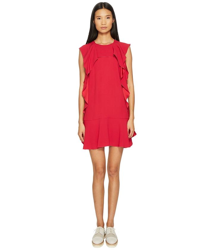 Red Valentino - Crepe Envers Satin Dress With Ruffle