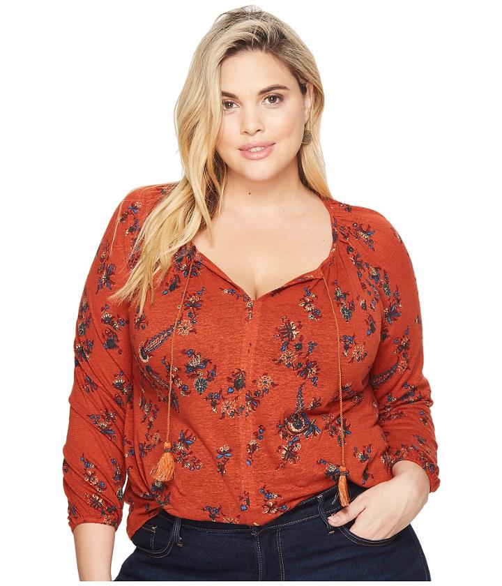Lucky Brand - Plus Size Printed Peasant Top