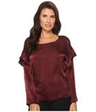 Two By Vince Camuto - Long Sleeve Ruffle Front Satin Rumple Blouse