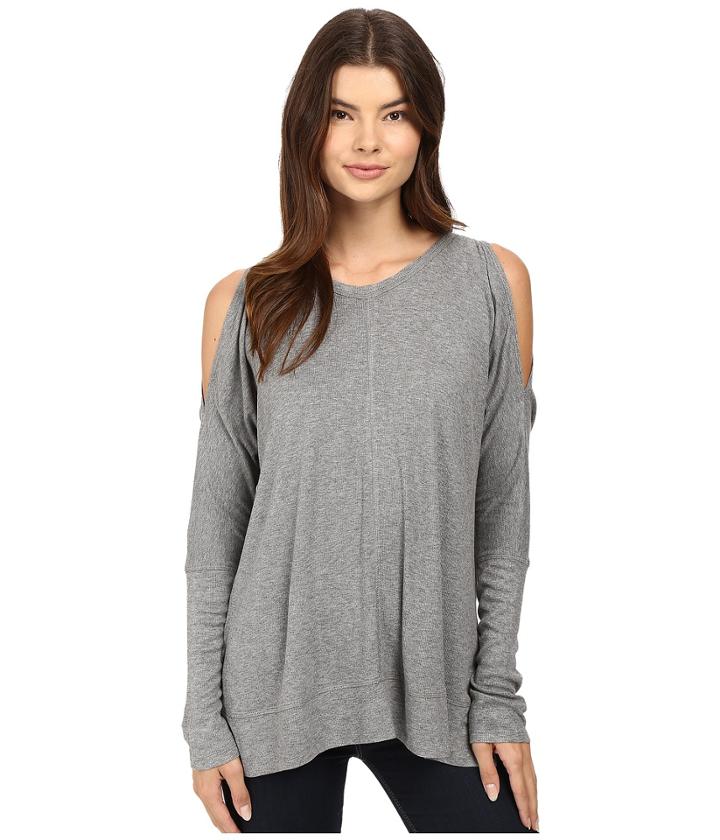 Heather - Long Sleeve Peekaboo Shoulder Boxy Top