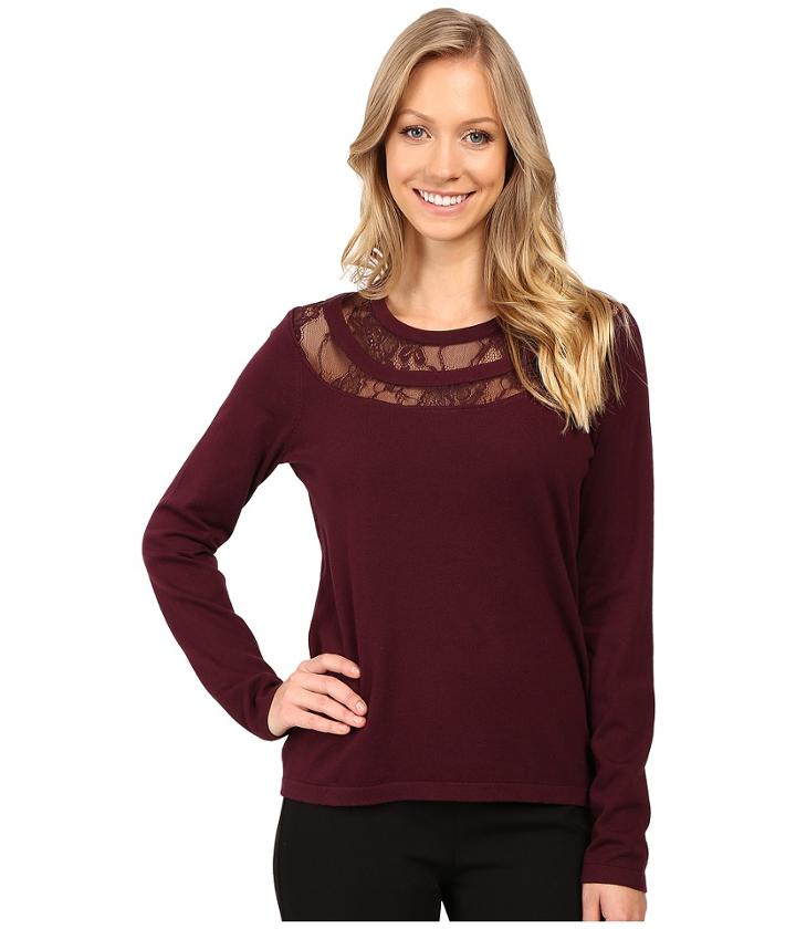 Vince Camuto - Long Sleeve Lace Yoke Sweater