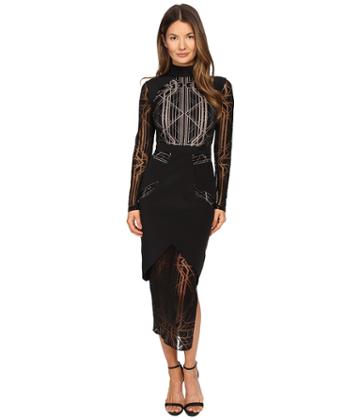 Gabriela Cadena - Art Deco Burnout Cocktail Dress With Crepe Skirt And Yoke