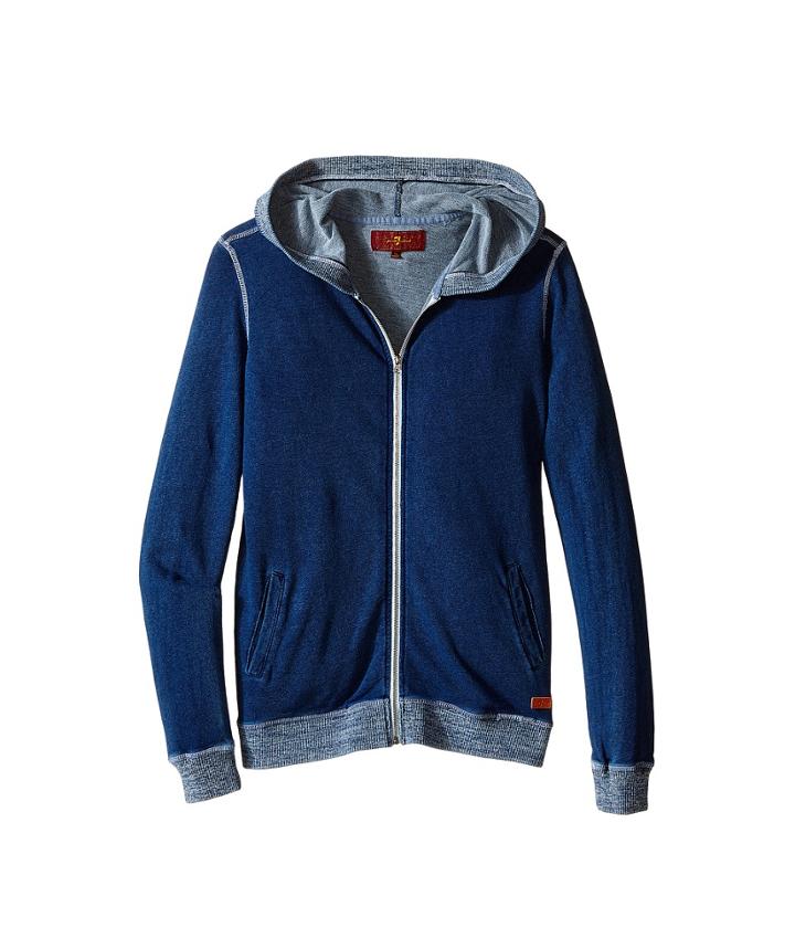 7 For All Mankind Kids - Knit Denim-look French Terry With Marled Rib Knit Full Zip Hoodie
