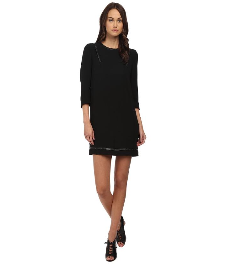 The Kooples - Polycrepe Dress With Leather Insert And Studs