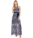 Vince Camuto - Printed Chiffon Halter Maxi W/ Inset Pleating
