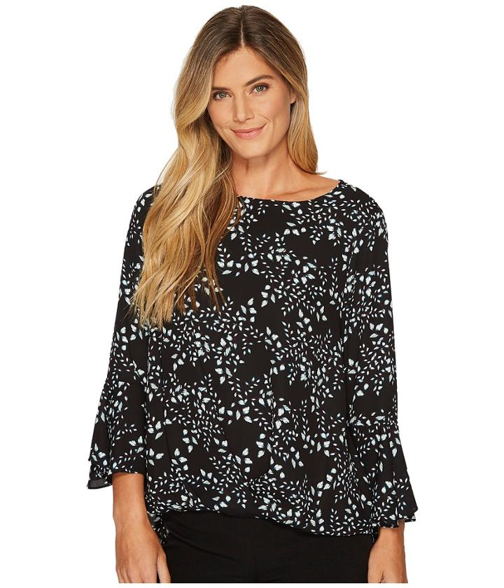 Vince Camuto - Cascading Leaves Flare Cuff Fold-over Blouse