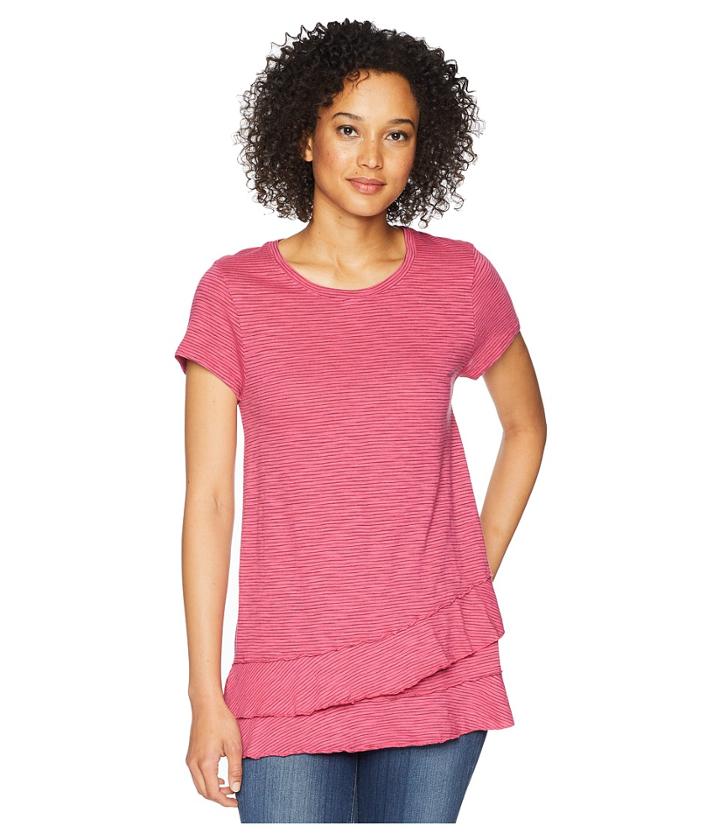 Mod-o-doc - Slub Mini Stripe Asymmetrical Flounce Hem Top