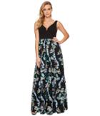Adrianna Papell - Embroidered Tulle Ball Gown With Solid Stretch Top
