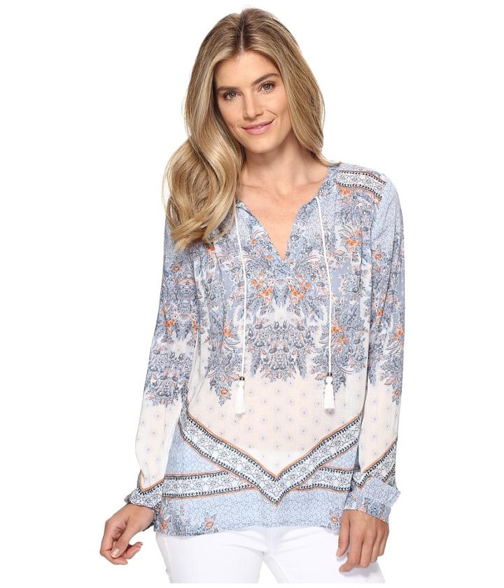 Dylan By True Grit - Vintage Boho Bandana Border Long Sleeve Blouse