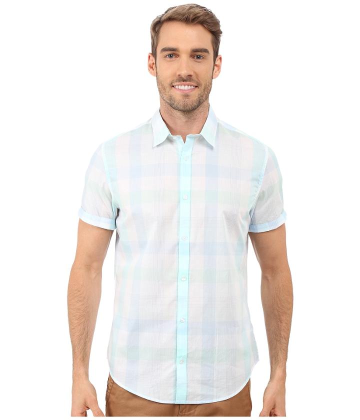 Calvin Klein - Short Sleeve Seersucker Voile Plaid Shirt