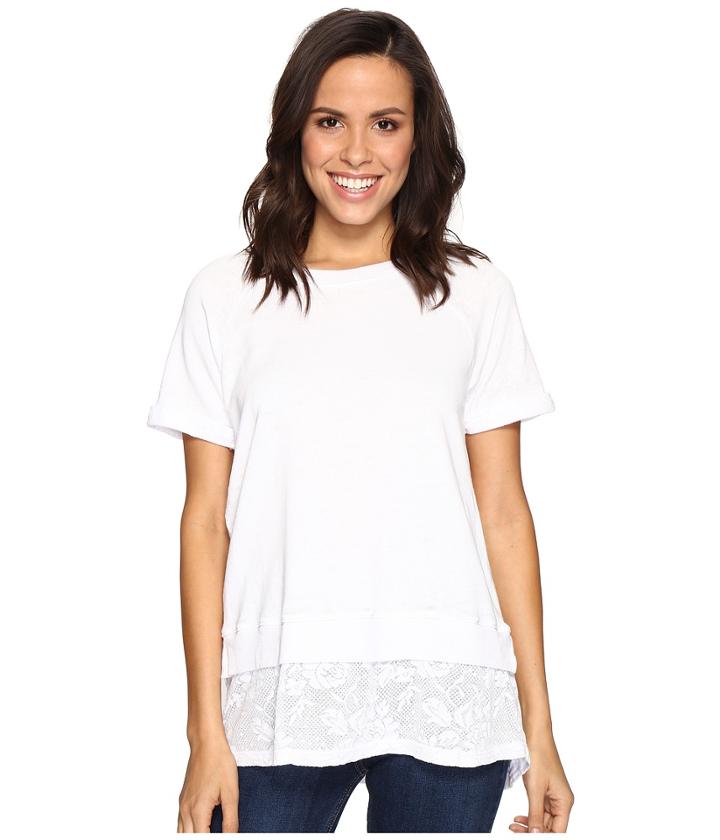 Allen Allen - Short Sleeve Raglan Crew With Lace Hem