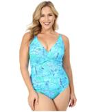 Lauren Ralph Lauren - Plus Size Oceania Floral Over The Shoulder Twist Shirred Mio W/ Slimming Fit Removable Cups