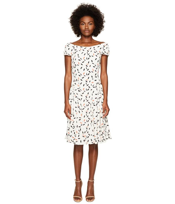 Zac Posen - Feather Print Crepe Short Sleeve Dress
