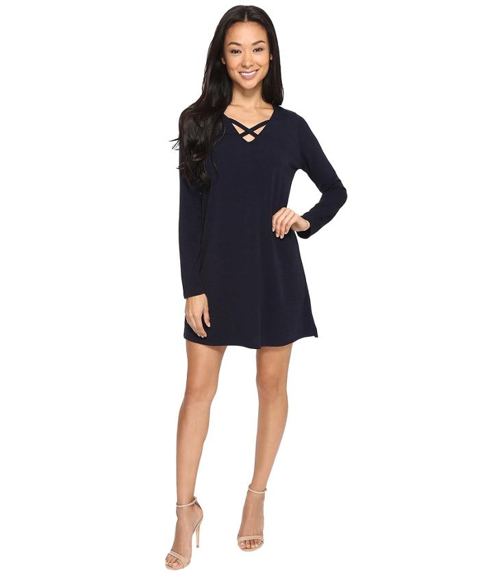 Brigitte Bailey - Secilia Long Sleeve Knit Shift Dress With Front Cross