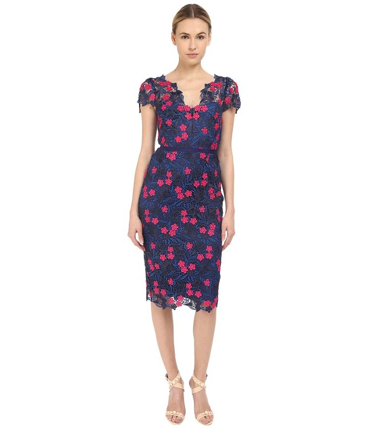 Marchesa Notte - Short Sleeve Guipure Lace Sheath