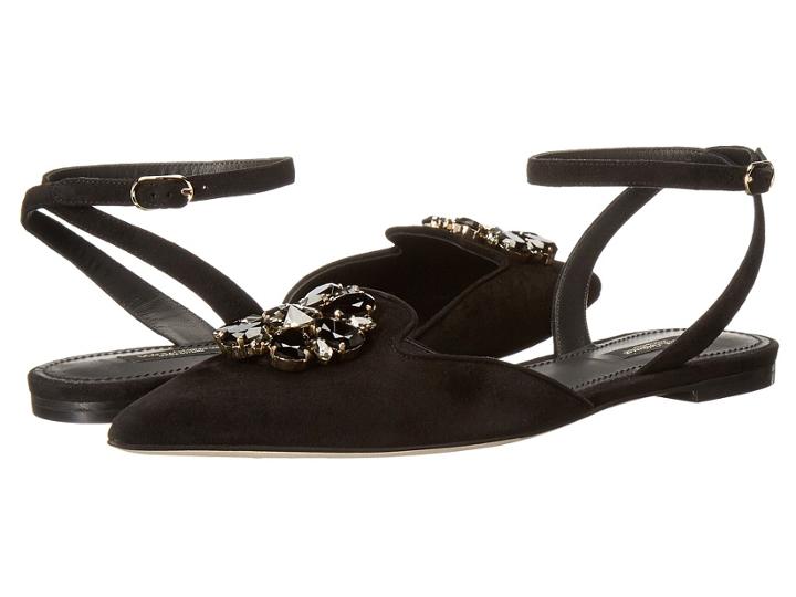 Dolce &amp; Gabbana - Suede Bellucci Flat With Ankle Strap Swarovski Crystals