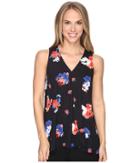 Vince Camuto - Sleeveless V-neck Travel Blooms Drape Front Blouse