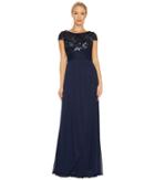Adrianna Papell - Short Sleeve Gown With Shirred Bodice And Floral Bead Motif