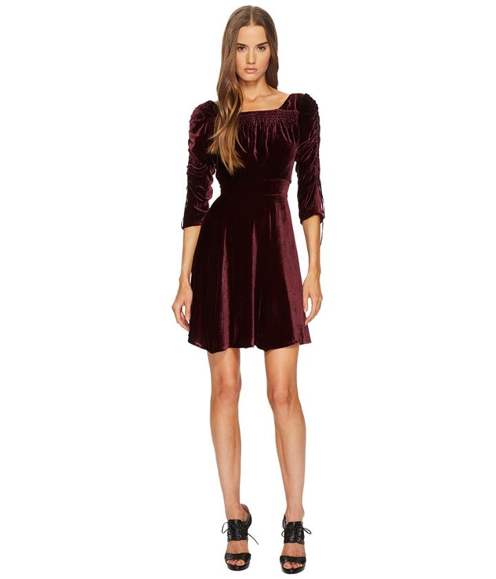 The Kooples - Velvet Dress With Pleated Sleeves